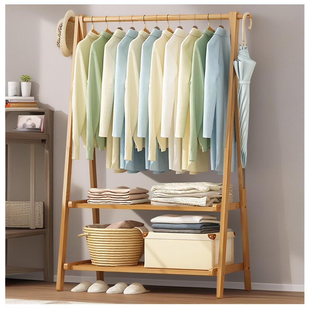 Bearqun A Heavy Duty Clothes Rail, Free Standing Wooden Coat Rack With Shoe Storage, Entryway Coat Hanger Stand, For Living Room, Hallway, Office, Bedroom, 66Cm/86Cm/116Cm, Maximum Load 80Kg
