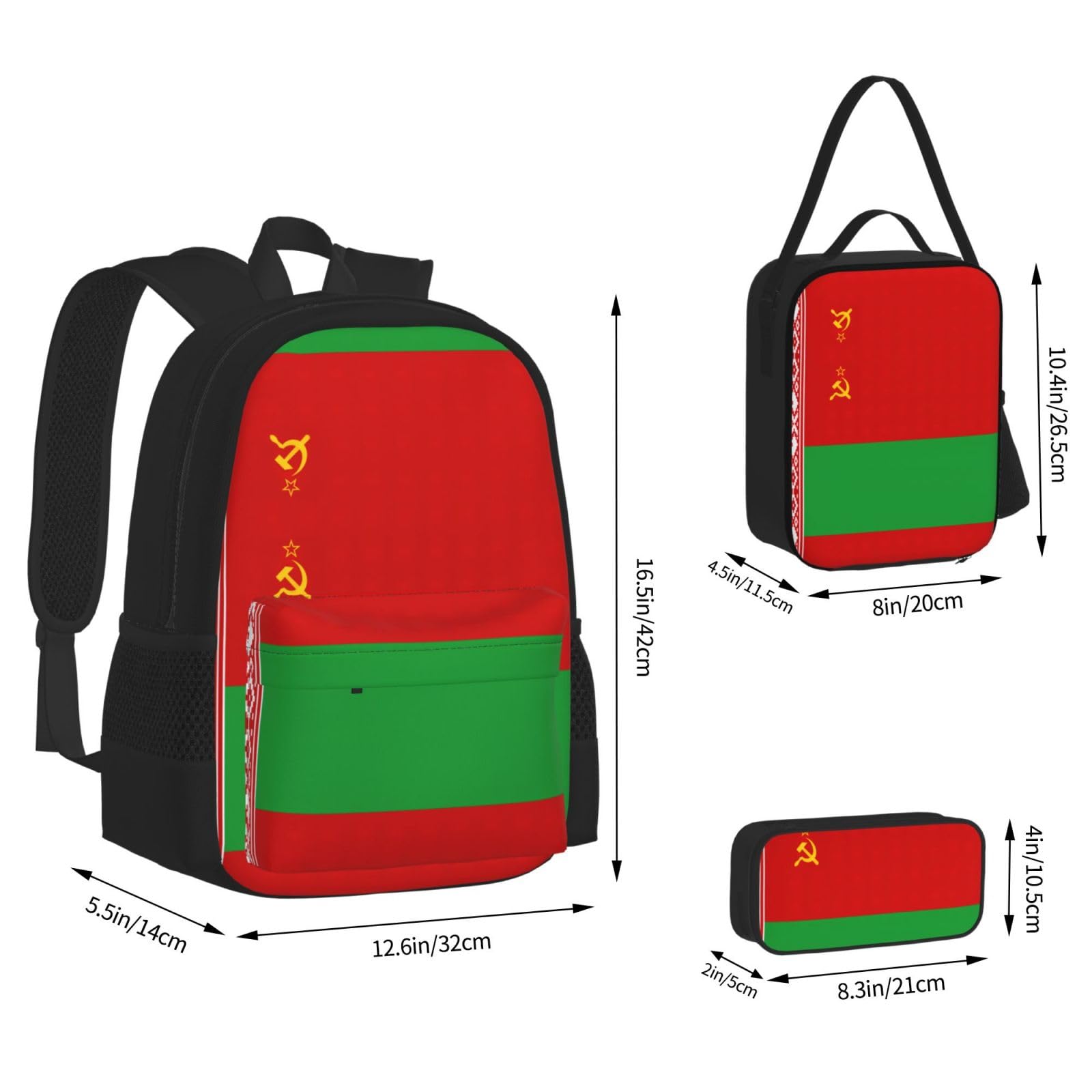 Flaga Białorusi Plecak Dziecko Chłopcy Dziewczęta Pudełko na lunch Szkoła Zestaw Tornister Uczeń Szkoła Student Prezent, Czarny, One Size, Bagaż