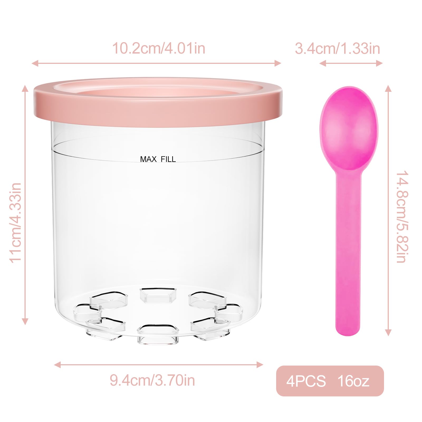 4 Pezzi Contenitori per Gelato, Contenitore Cream Compatibile con Macchine del Gelato Ninja NC301 NC300 NC299AMZ, Vaschette per Gelato Fatto in Casa, Senza BPA, Lavabile in Lavastoviglie