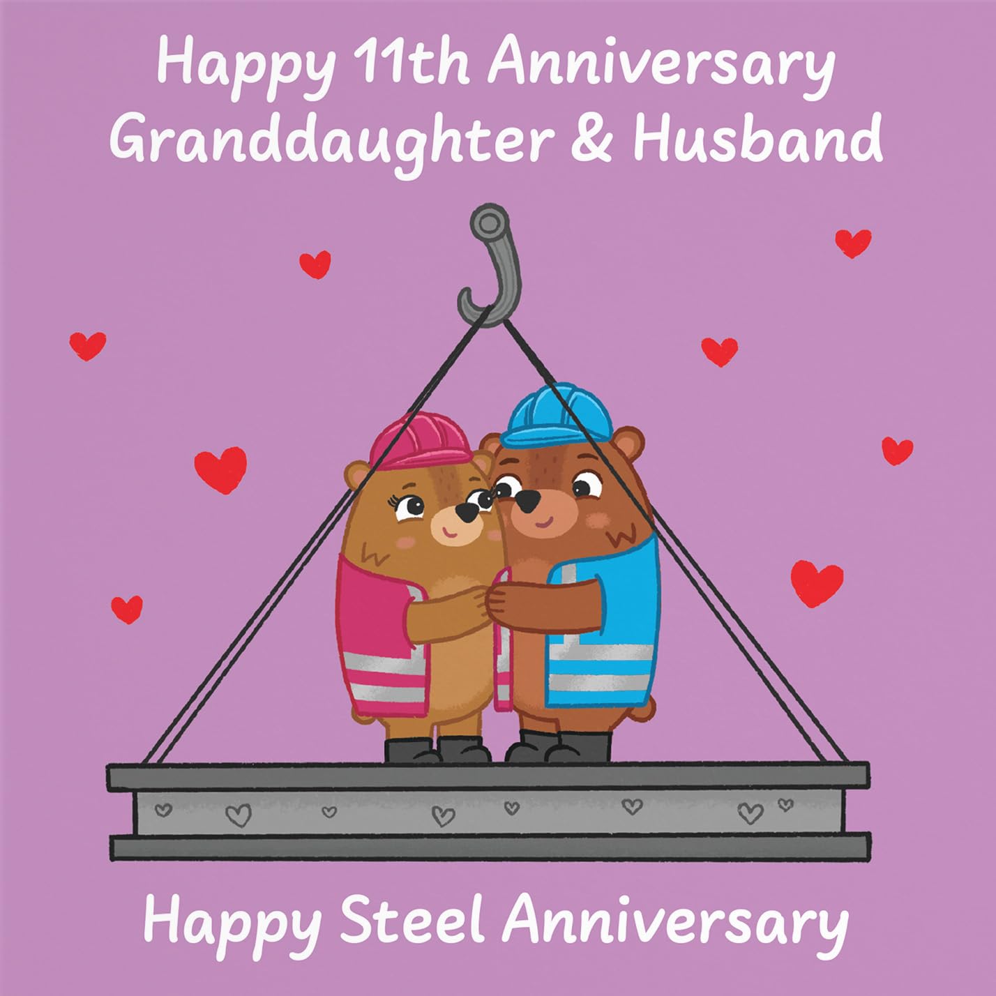 Hunts England, Granddaughter And Husband 11th Anniversary Card, Steel Anniversary, 11 Years, Cute Fun Bears Card - Image 2