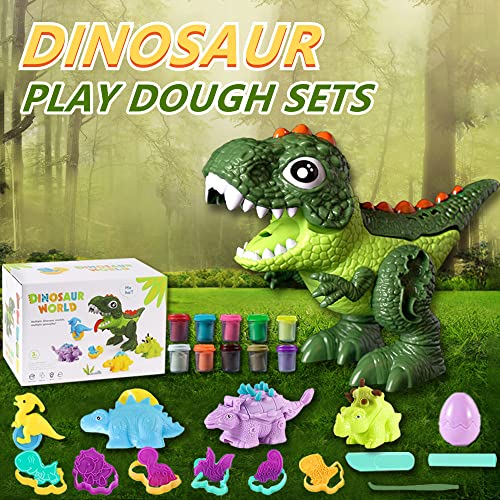 Crelloci Playdough Dinosaur Toy Sets for Kids T-Rex Dinosaur Play Dough Accessories with Molds Tool 25 Pcs Modeling Clay Kit for Toddlers 3 Years and up Games Activities - Thumbnail 2