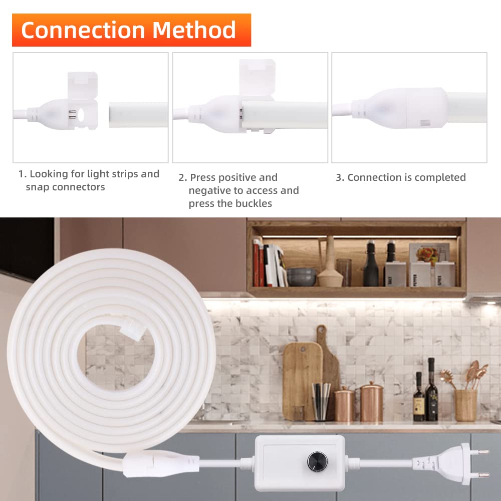 KISUFU 220V Flessibile Striscia LED COB con Dimmerabile15m,Alta luminosità 288 LED/m, IP65 impermeabile,Luminoso Nastri LEDper armadio cucina casa fai da te camera da letto interni Decorazione