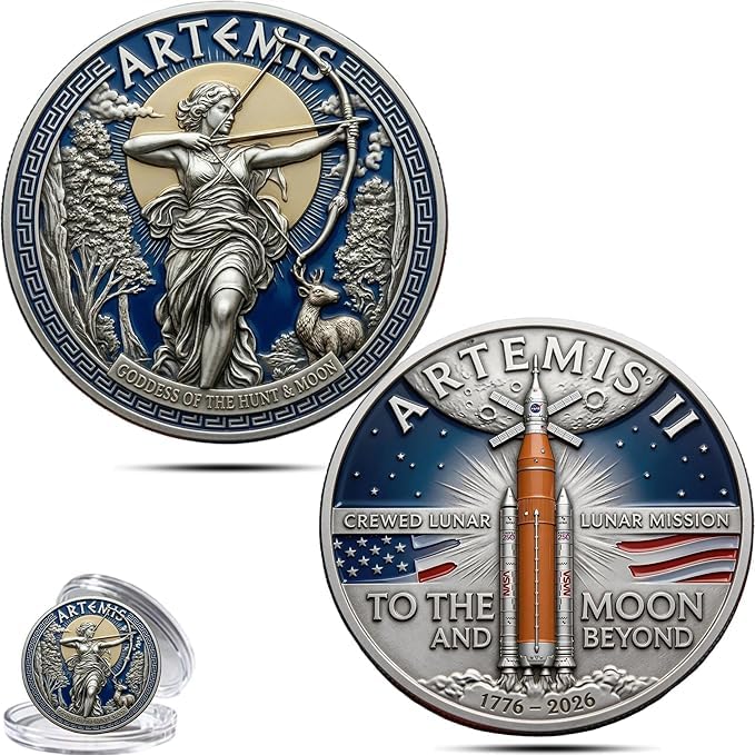 Artemis II Lunar Mission Commemorative Coin, 3D Printed Double-Sided Space Collectible Souvenir, Around The Moon Display Keepsake Gift for Astronomy Enthusiasts and Collectors (D 3PCS)