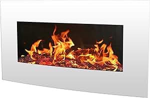 Chimenea eléctrica de Pared con calefacción, Efecto de Llama Leds - Chimenea Decorativa bajo Consumo - Mando a Distancia - 2000W - Blanco