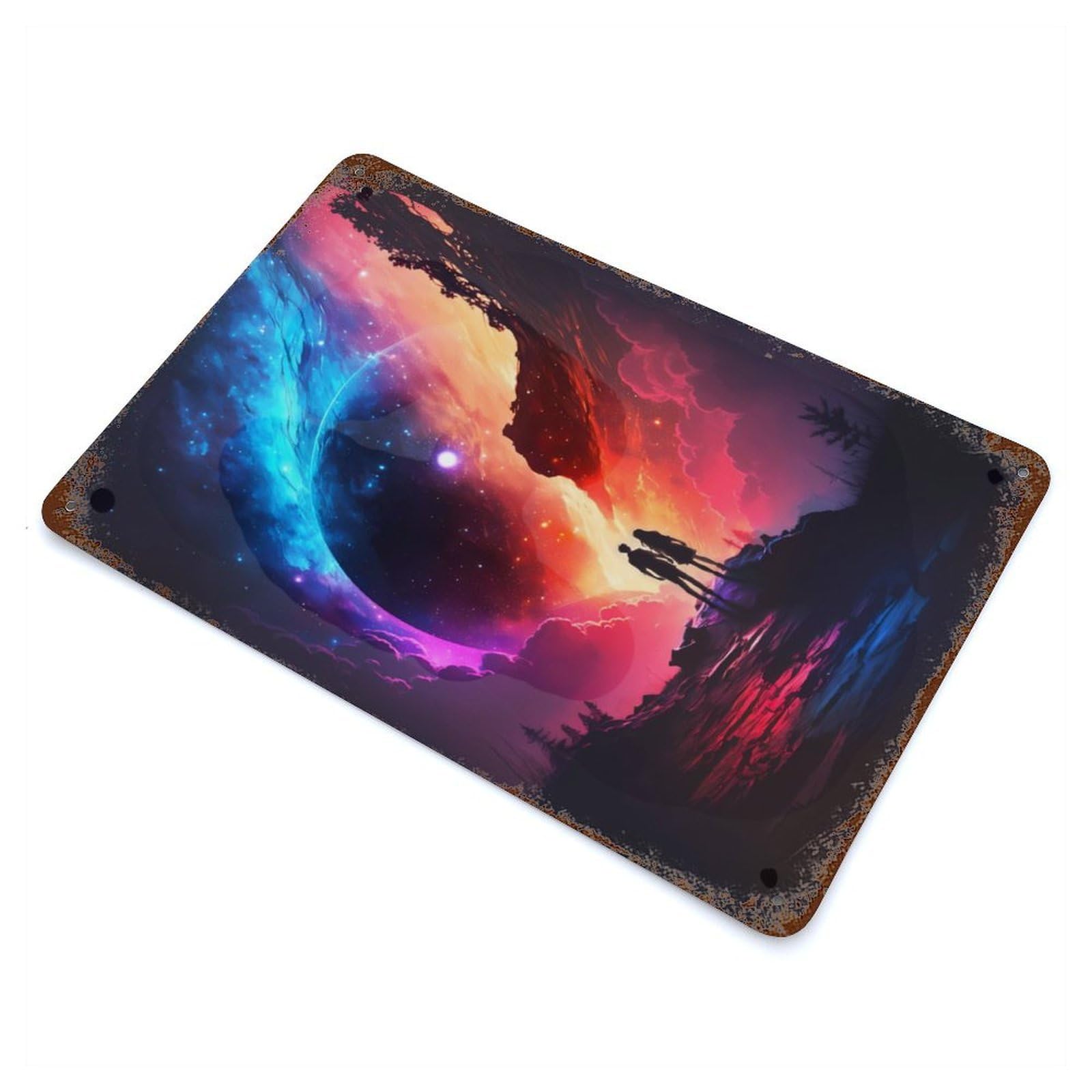 Nebula Lovers Landscape Distressed Metal Wall Sign 11.8"x7.9", for Farmhouse, Kitchen And Entryway Decor, Rustic Home Decor