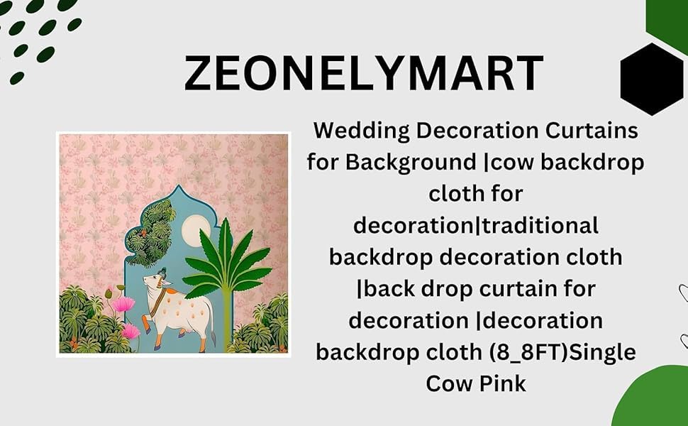 Image of Traditional Backdrop Decoration Cloth |Cow Backdrop Cloth |Traditional Backdrop Cloth |Back Drop Curtain for Decorations (8 8FT) Single Cow Pink (gudi padwa Decoration Backdrop)
