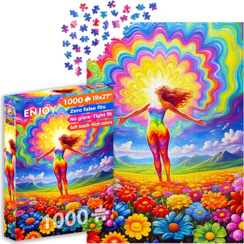 Puzzle 1000 pièces pour Adultes - Énergie Florale Arc-en-Ciel en Phase avec la Femme | Finition Mate antireflet | Puzzle Amusant et exigeant | 68 x 48 cm | Cadeau Original | Enjoy