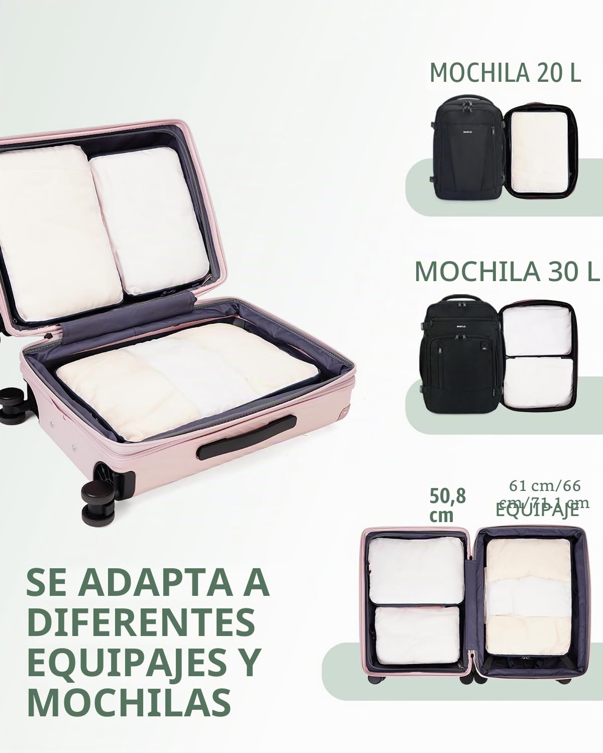 ECOHUB 6 Sets Compresión Organizador Maleta, Ultra Resistente Packing Cubes, Expandible Organizador de Equipaje, Transparente Bolsas Ropa Maleta Viaje (Verde)