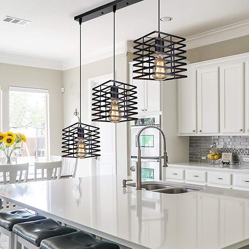 Miniatura 2 de Vintage Industrial Style Adjustable Hanging Light Fixture for Café, Loft, Conference Room, Hotel - Elegant Metal Cage Design(D2)