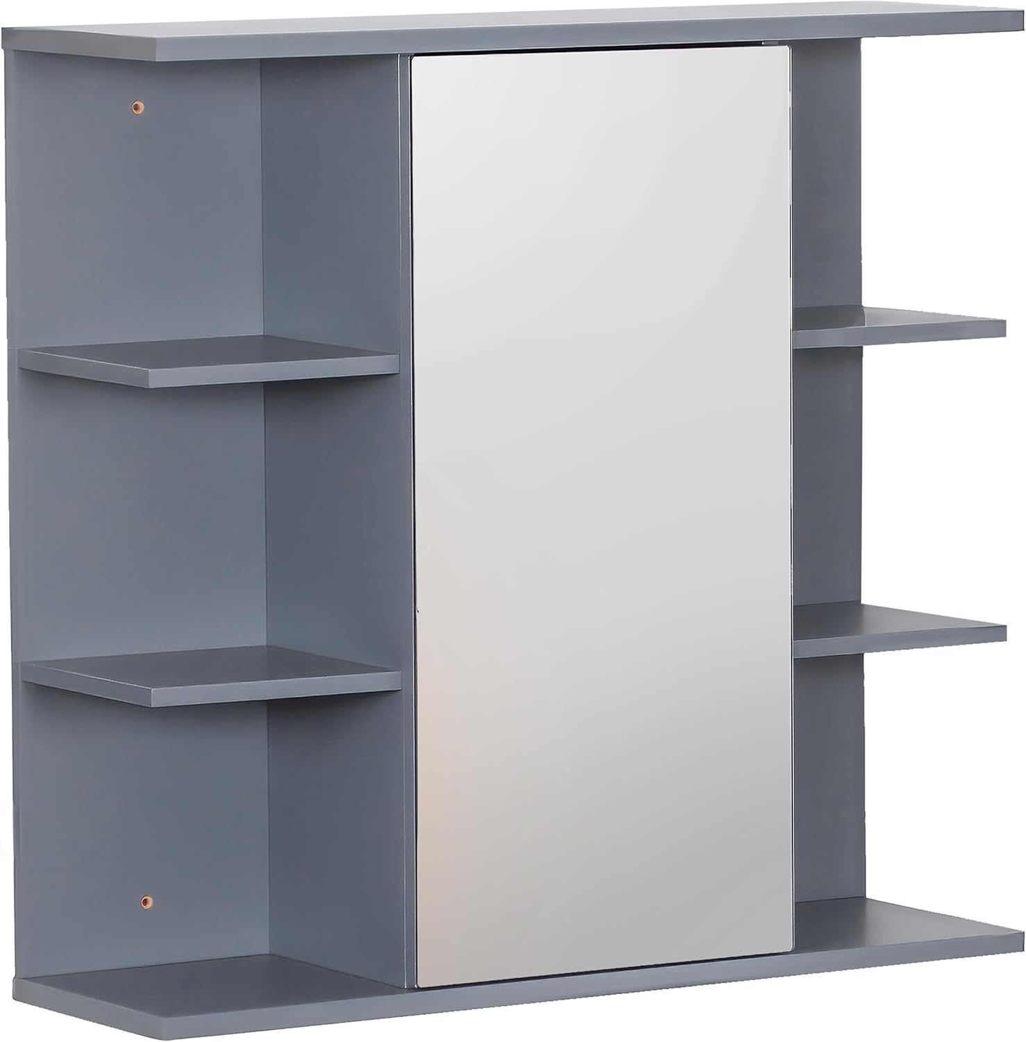 Relaxdays wall-mounted mirror cabinet, 6 shelves, 2 compartments, HxWxD: 64 x 62 x 21 cm, bathroom storage, white
