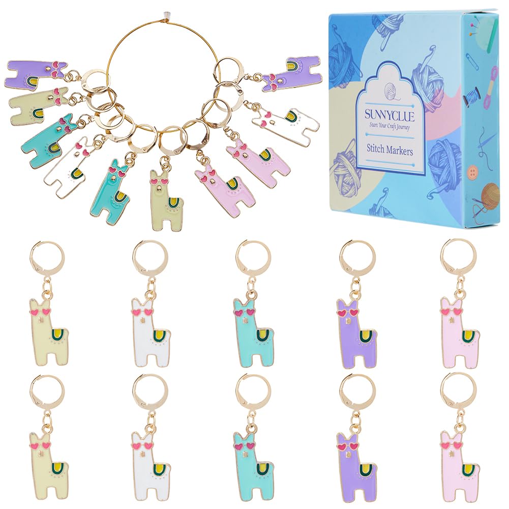SUNNYCLUE 1 Box 20pcs Crochet Knitting Markers Stitch Charms Alpaca Cute Animals Locking Stitch Charm Crochet Knitting Markers for Weaving Sewing Needleworks DIY Crafts