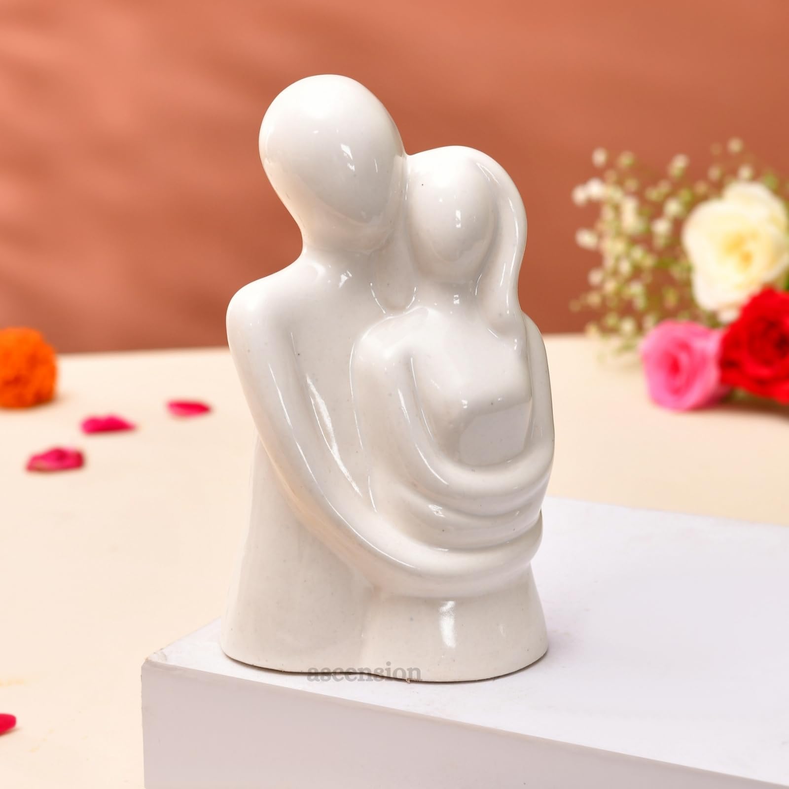 Hugging Couple Sculpture - Romantic Ceramic Figurine -6