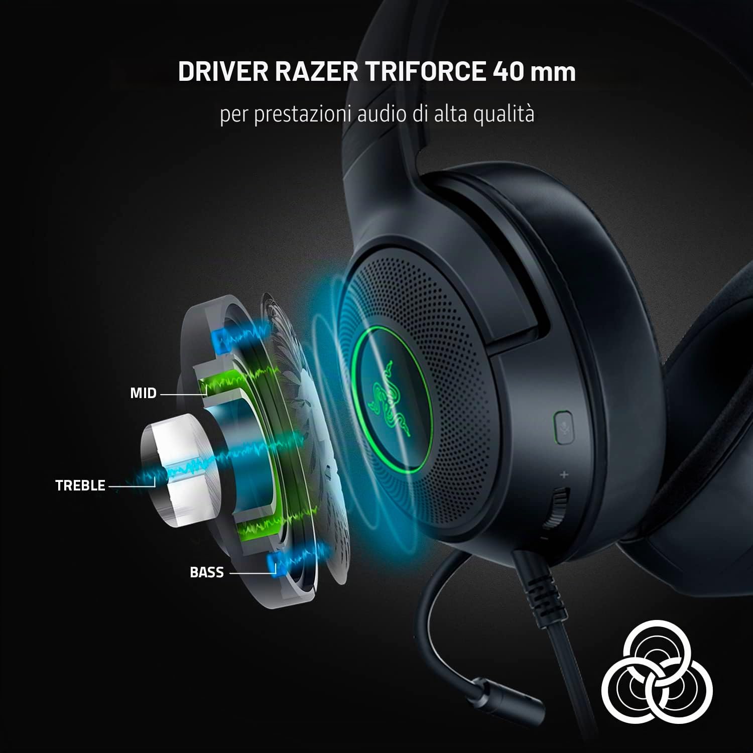 Razer Cuffie da gioco USB cablate Kraken V3 X: struttura leggera - driver triforce da 40 mm - microfono cardioide HyperClear - suono surround 7.1 - illuminazione Chroma RGB - nero