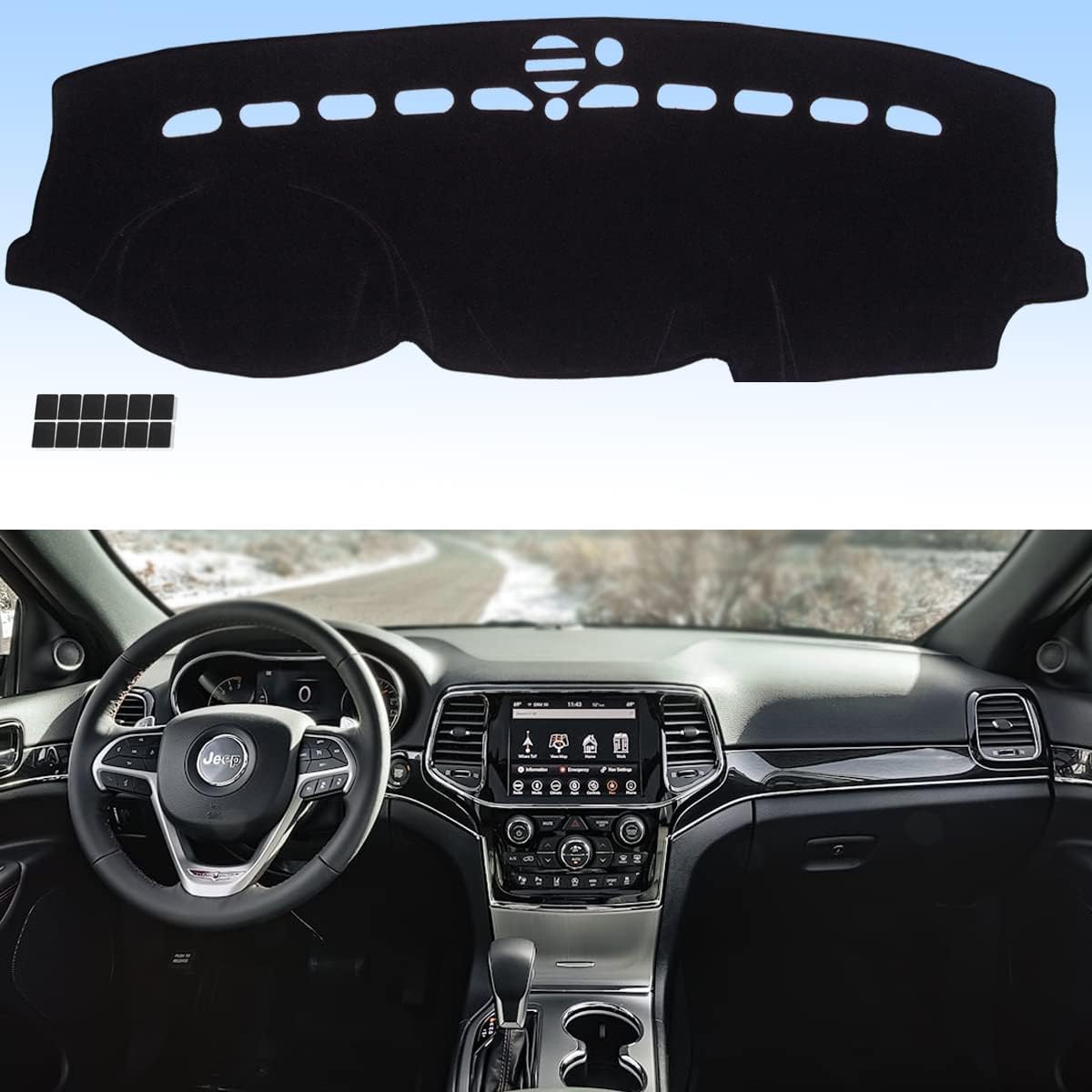 AUQDD Dashboard Dash Cover Flannel Dash Mat Custom Compatible with 2011-2021 Je-ep Grand Cherokee, Anti-Glare, Anti-Reflection, No Peculiar Smell （NOT Fits Cherokee/Grand Cherokee L）