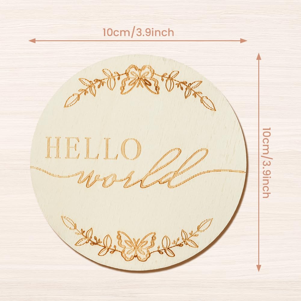HAGOT 14 PCS Wooden Baby Milestone Cards, Round Month Newborn Sign, Gifts for New Parents, #2 Style B, 10.8cm x 7cm - Image 2