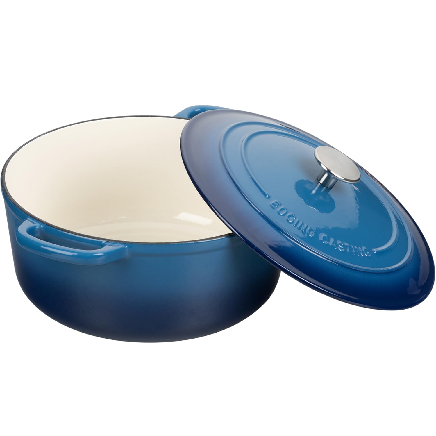 Enameled Cast Iron Covered 5.5 Quart Dutch Oven with Dual Handle, Dutch Ovens with Lid for Bread Baking, Pink: Lake Blue 5.5QT