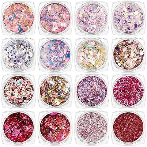 tao pipe 16 Boxes Nail Glitter Sequins Powder, Sparkle Nail Art Glitters Shining Holographic Nail Glitter Flakes Aluminum Foil Glitters for Body Decorations Cover