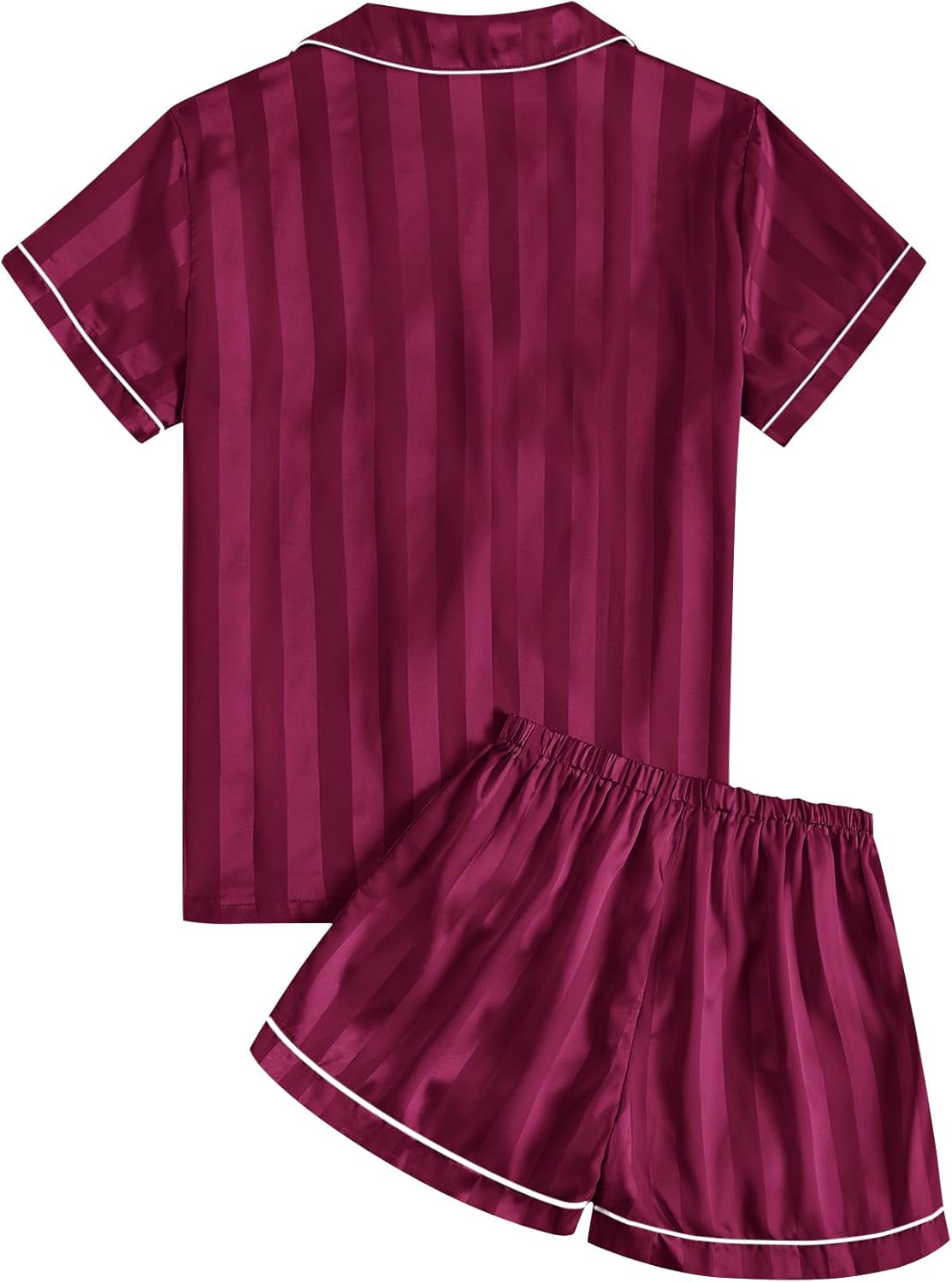 Umenlele Women's Silky Satin Striped Pajamas Short Sleeve Top with Shorts Sleepwear PJ Set - Image 2