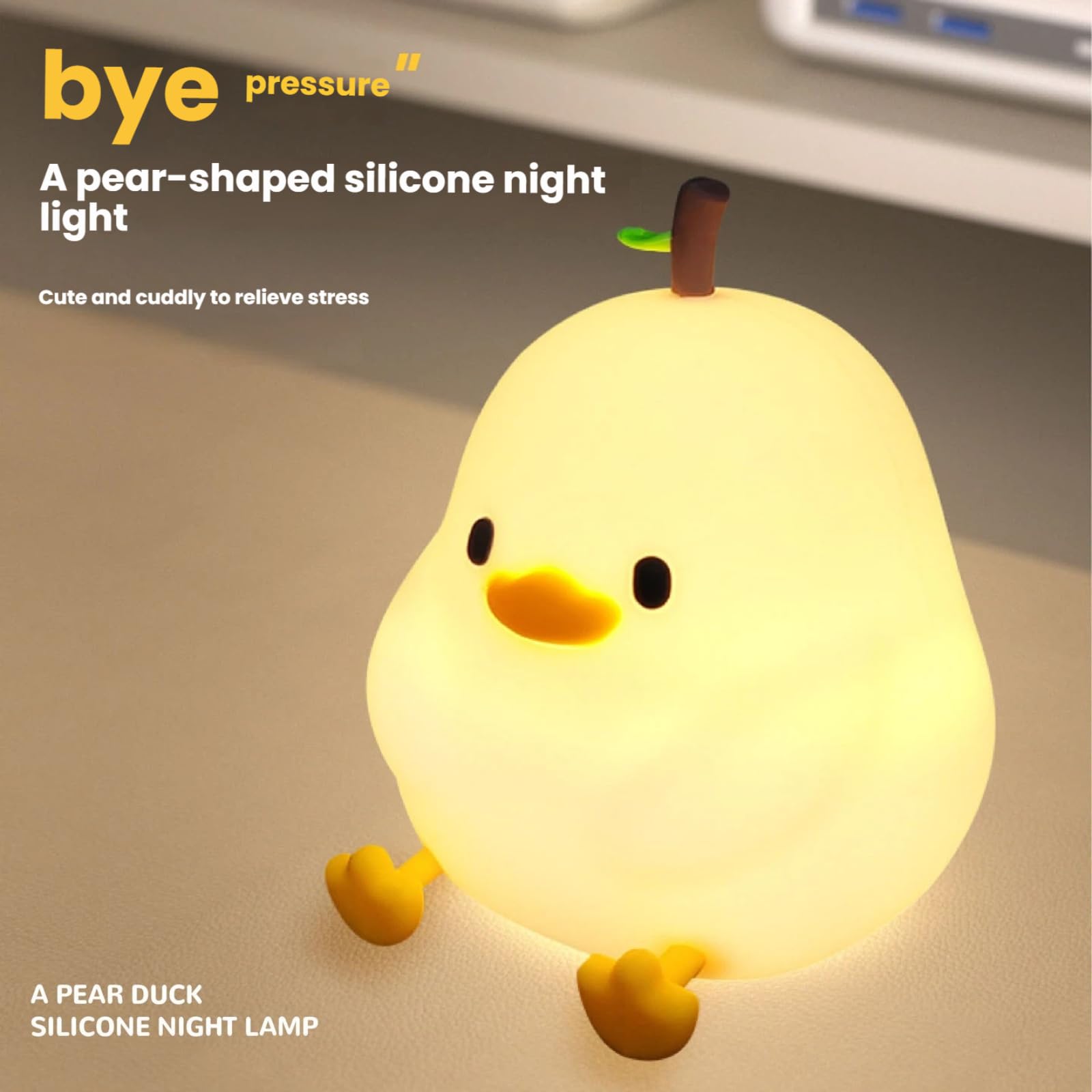 Luz nocturna táctil, bonita forma de pato, forma de animal, luz suave, lámpara de noche de silicona, para habitación de niños