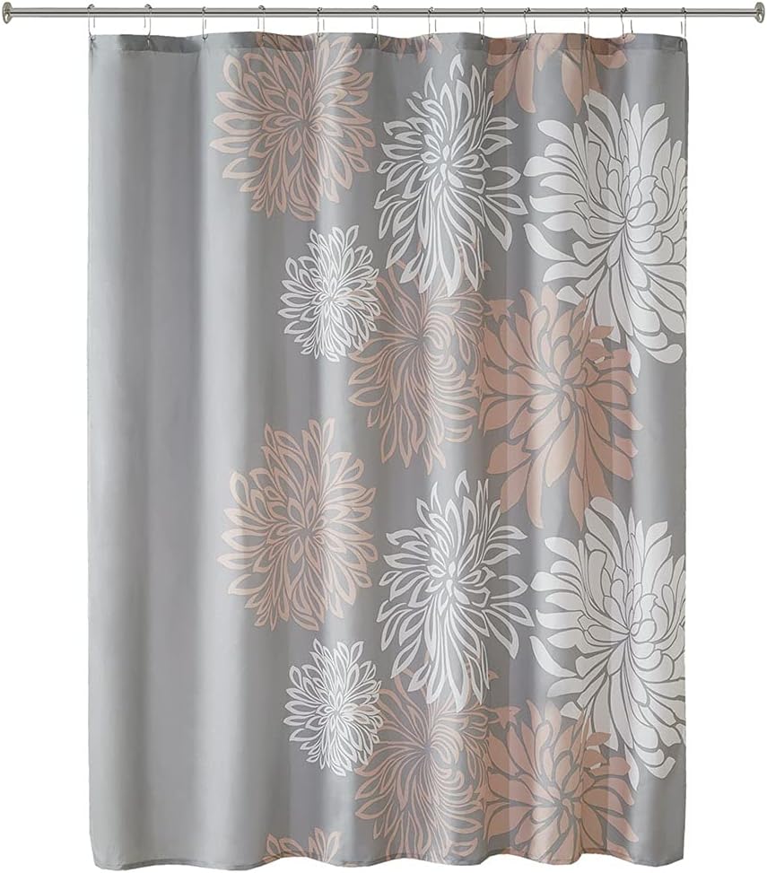 Comfort Spaces Enya Bathroom Shower Curtain Floral Printed, Cute Chic Microfiber Fabric Bath Curtains, 72"x72", Blush/Grey