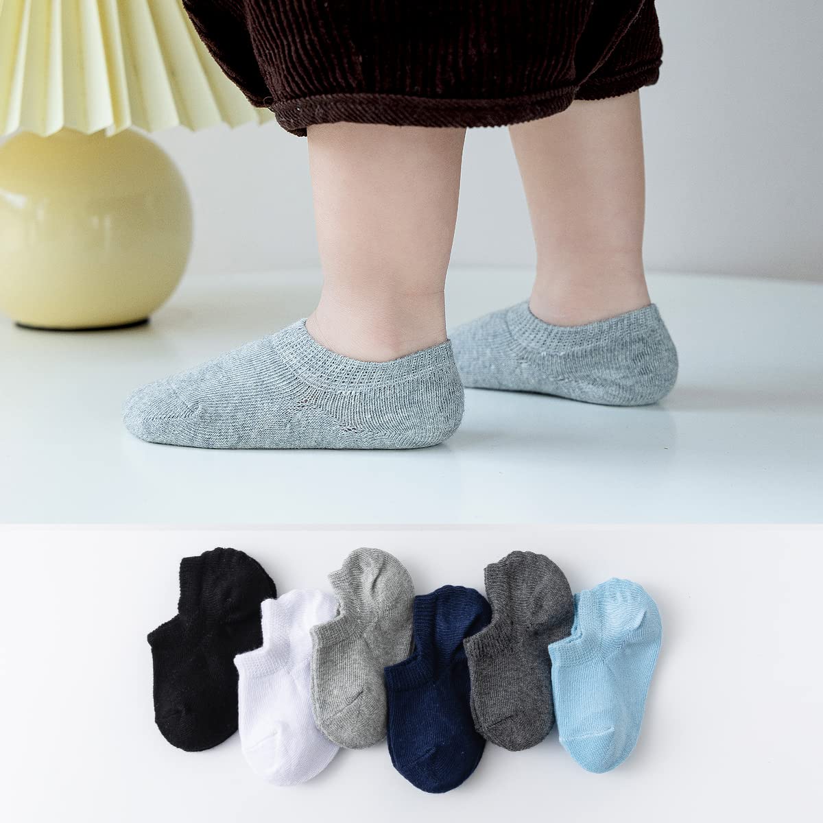 Marchare Calcetines de algodón antideslizantes de corte bajo para niñas y niños pequeños, paquete económico de 6/10 pares