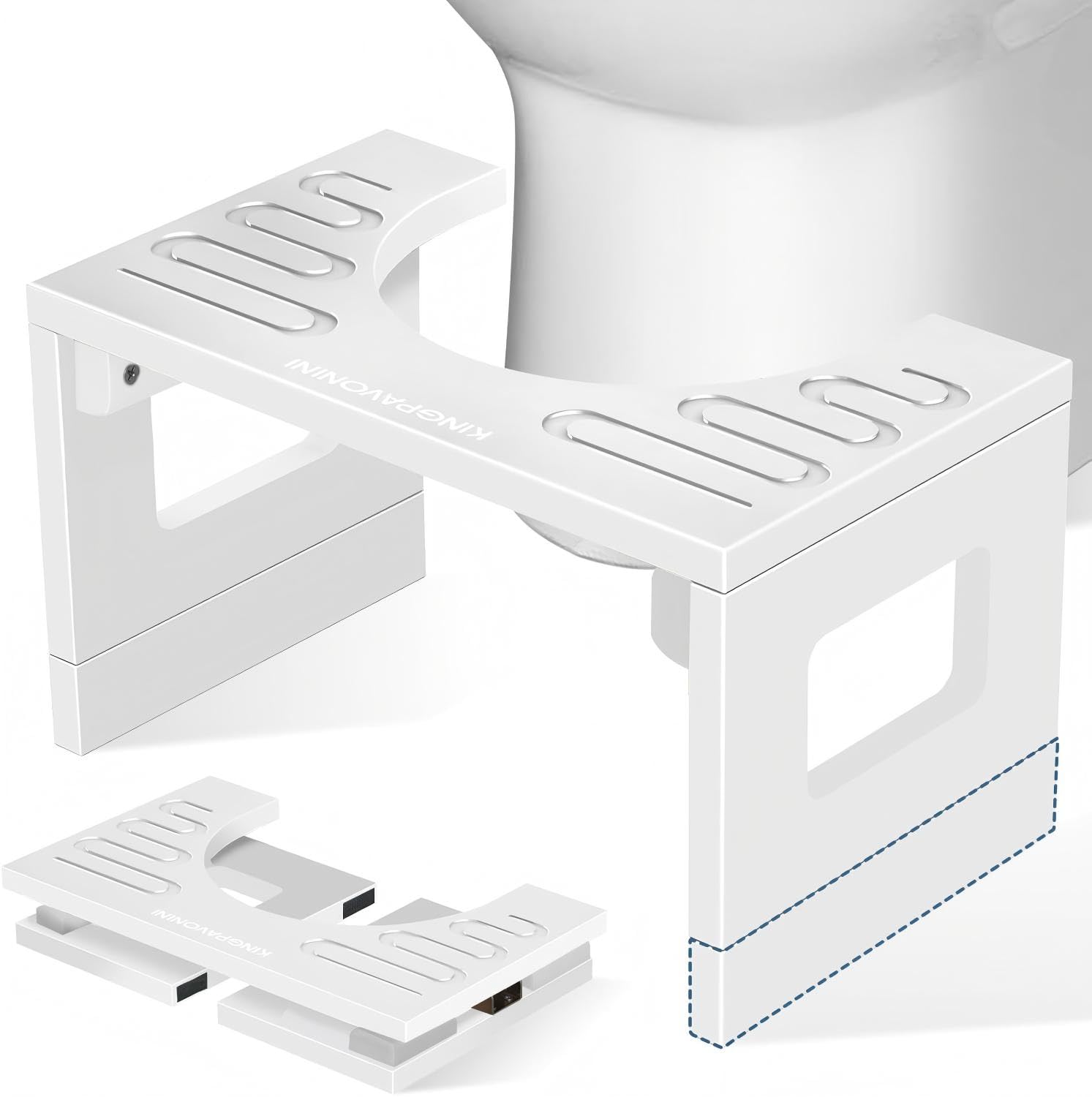 KingPavonini Bamboo Toilet Stool Squat 7in &amp; 9in Adjustable Height, White