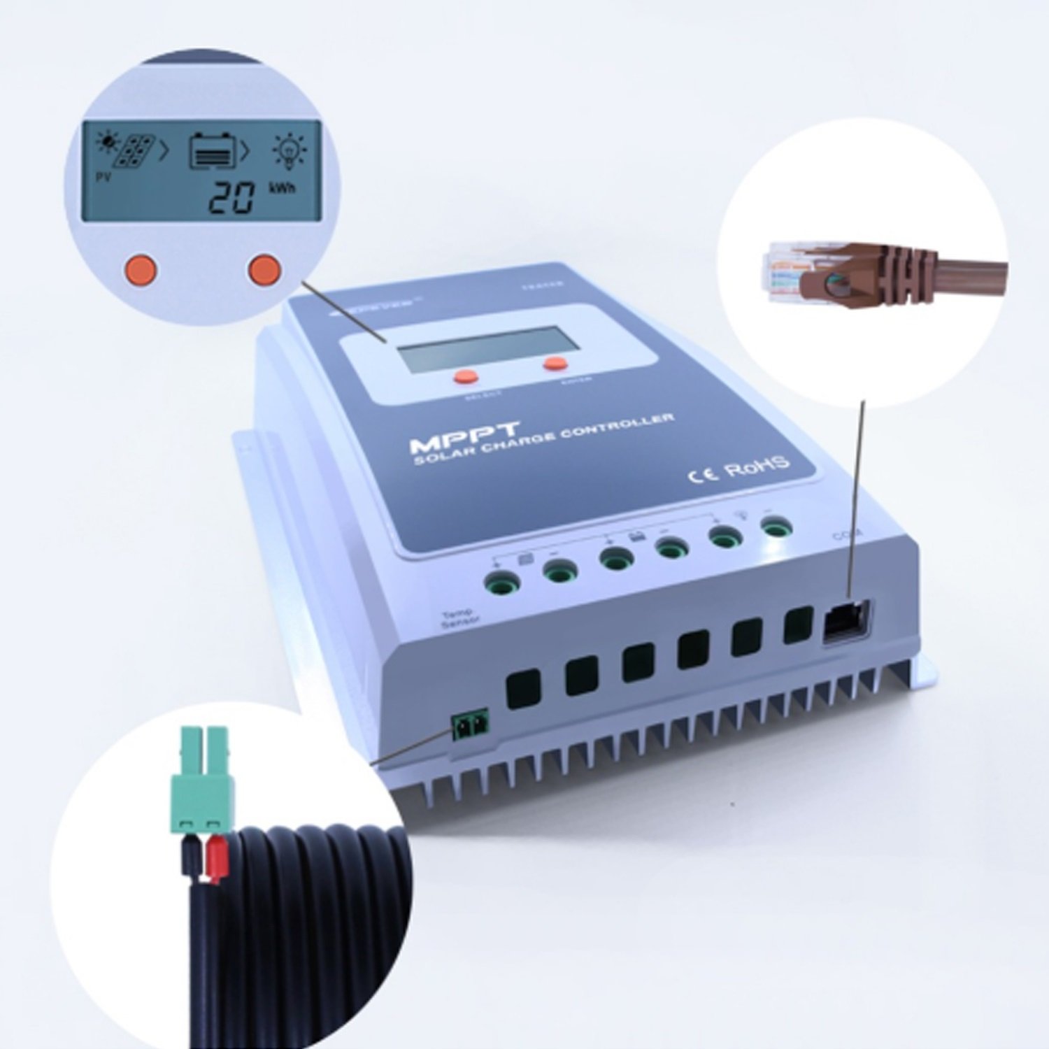 Kontroler ładowania słonecznego, Solar Charge Controller MPPT 40A 100V 12V 24V LCD Panel słoneczny do ładowania Napięcie sterowania Tracer1210A Tracer2210A Tracer3210A Tracer4210A(Tracer2210A)