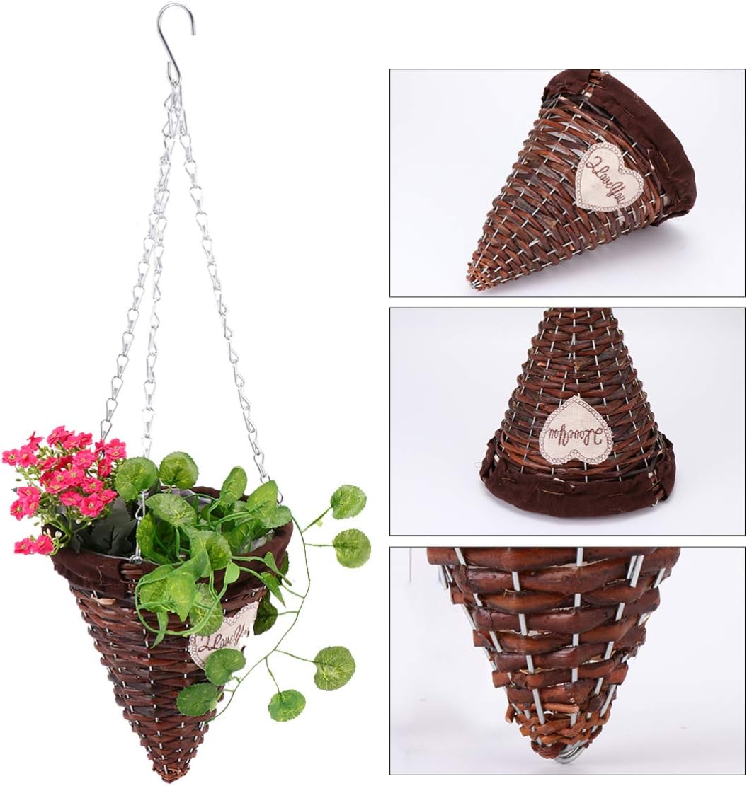 DOITOOL Cone Shaped Hanging Wicker Plant Basket Rustic Decor Wall Hanging Rattan Basket Banana Leaf Cone Decorative for Indoor/Outdoor