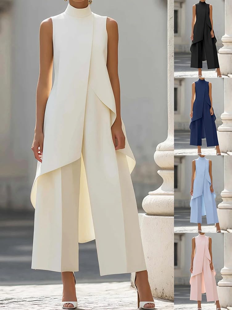 shownicer Completo Donna Estiva Senza Maniche Irregolare Top E 7/8 Pantaloni Due Pezzi Set Casual Leggera