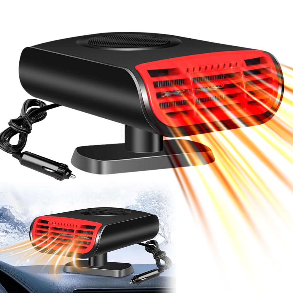 Riscaldatore per Auto 12V 150W, 2 in 1 Ventola di Riscaldamento per Parabrezza, Ventola di Raffreddamento, Sbrinatore Parabrezza Auto con Spina per Accendisigari per Auto, Camper, SUV