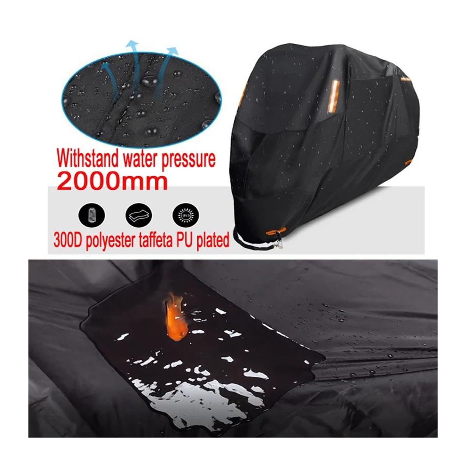 Grube Pokrowce Motocyklowe 300D Wodoodporne, Chroniące Przed Kurzem, Deszczem, Śniegiem I Promieniowaniem UV Pokrowiec Ochronny Dla Wewnątrz Na Zewnątrz M L XL XXL 3XL 4XL(XXL 211-220cm)