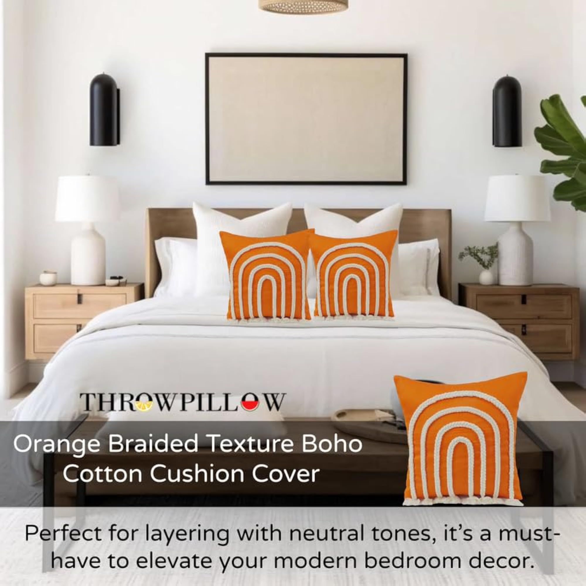 Burnt Orange Handmade Boho Cotton Pillowcase