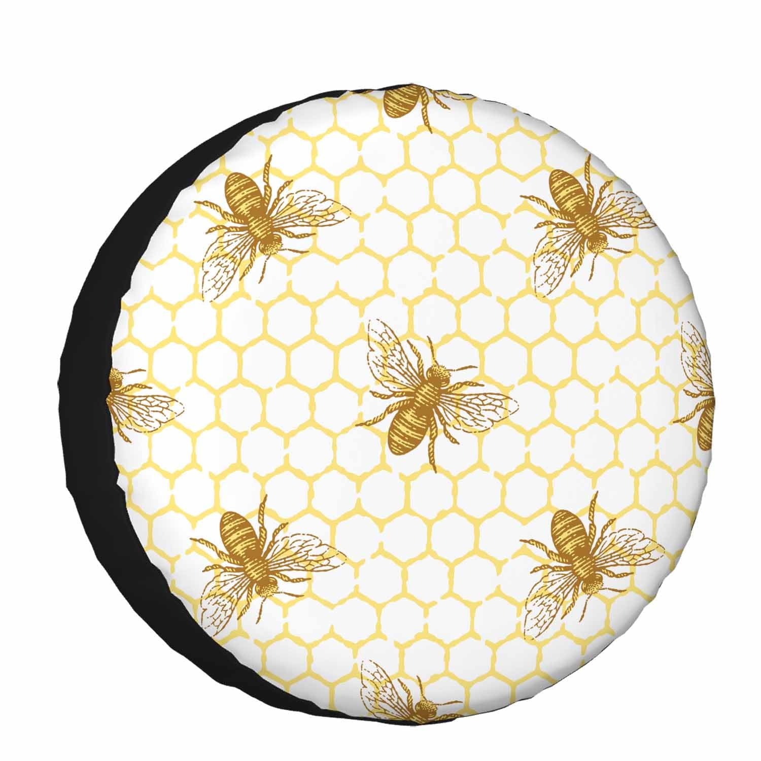 Cubierta de rueda de repuesto con diseño de panal de abejas para remolque de RV. Protectores de rueda con diseño de abejas doradas en panal. Funda de poliéster resistente a la intemperie para todo tipo de coches, SUV, caravanas, viajes, 15 pulgadas.