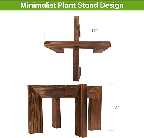 Miniatura 6 de Paquete de 2 soportes de madera para plantas de interior, moderno soporte para plantas de interior para macetas, estante resistente para macetas,