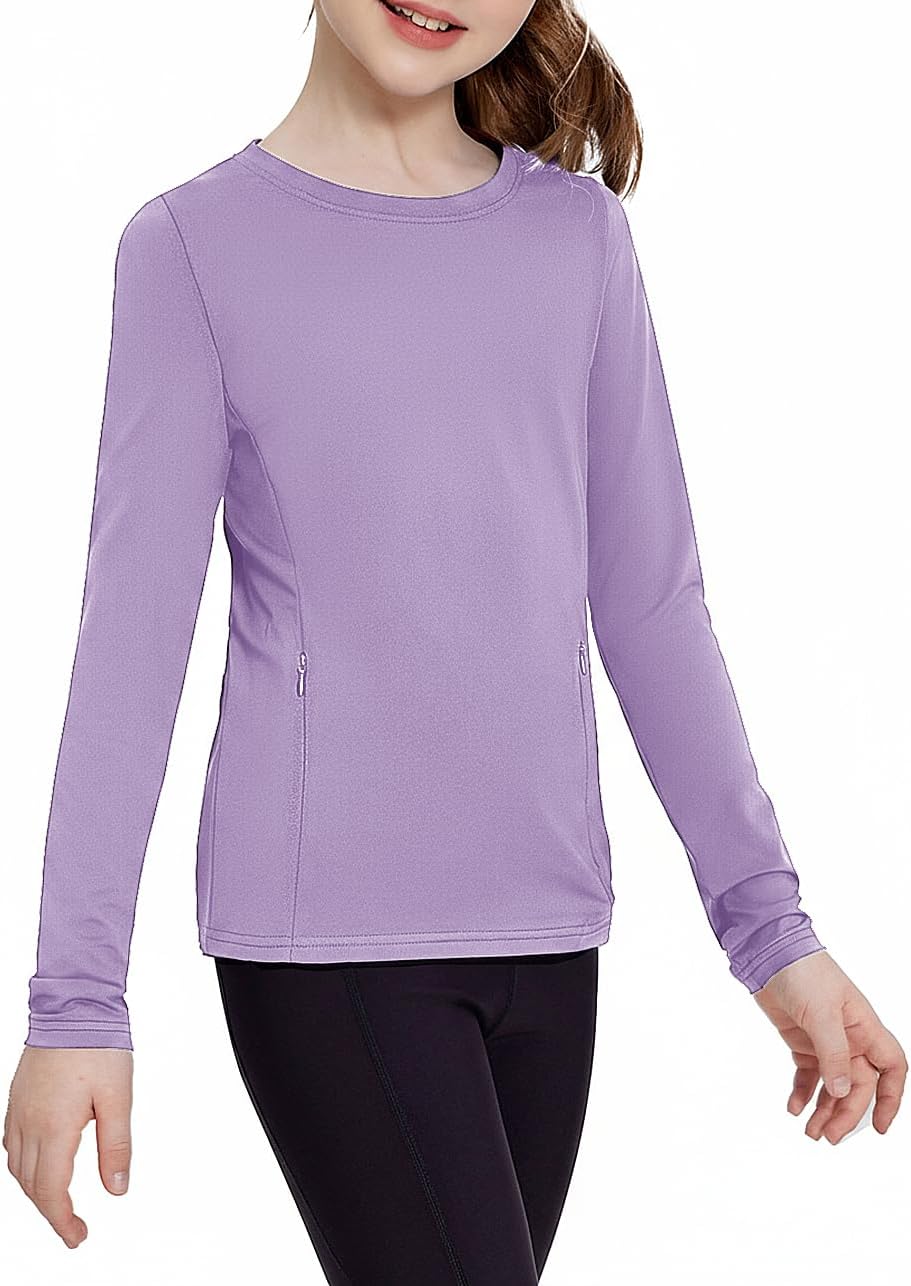 Zaclotre Girls Athletic Long Sleeve Shirts with Zipper Pockets