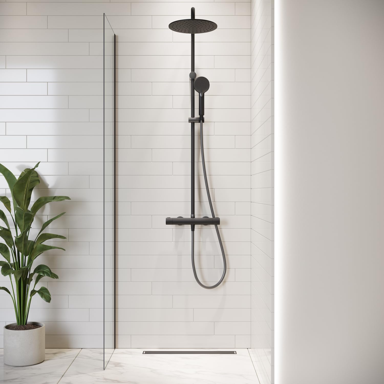 Badplaats B.V. Parete Doccia Florida 40 cm x 200 cm - Nero - Walk-in Doccia 8 mm Vetro di Sicurezza