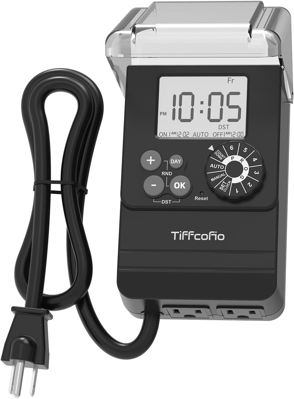 TiFFCOFiO New Digital Outdoor Timer Waterproof, Dial Programmable Method, Outdoor Light Timer with 2FT Extension Cord, 2 Grounded Electrical Outlets for Lights, 6 Sets of Programs, 20A/2500W Digital, 1 PACK