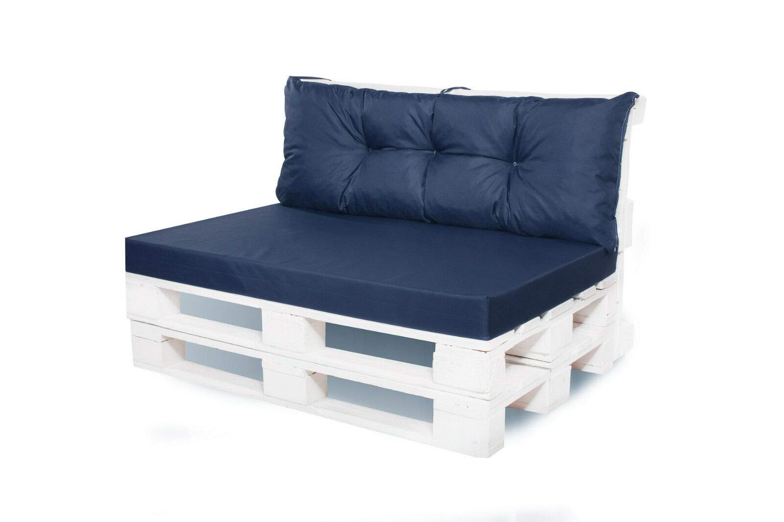 Cuscini per pallet da esterno - Cuscini per pallet impermeabili - Set di cuscini per pallet (Set cuscino seduta 120x60 + cuscino schienale 120x40, Marina)