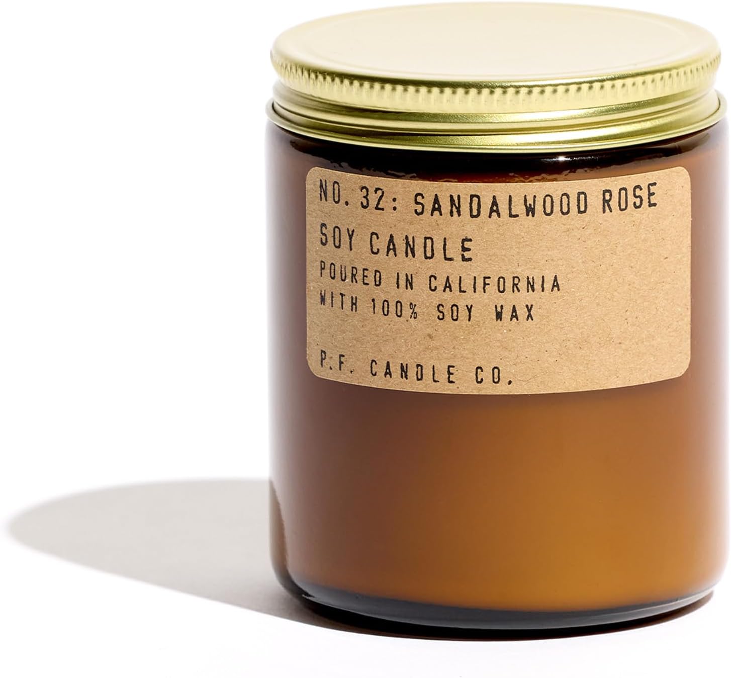 P.F. Candle Co. Sandalwood Rose Classic Standard Scented Soy Wax Candle (7.2 oz) 40-50 Hour Burn Time, Amber Glass Jar, Made in The U.S.A.