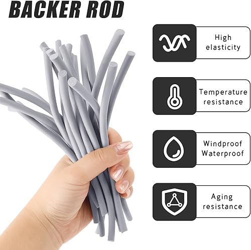 Miniatura 3 de U0U Barra de refuerzo de 14 de pulgada, varilla de espuma para calafateo para espacios y relleno de concreto de juntas, sello de tira de clima gris