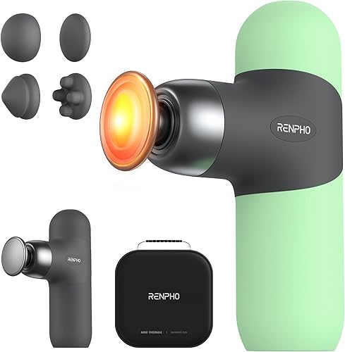 Miniatura 9 de RENPHO Mini pistola de masaje térmico con calor, masajeador portátil de percusión de tejido profundo, mangas de silicona de color, tamaño de viaje