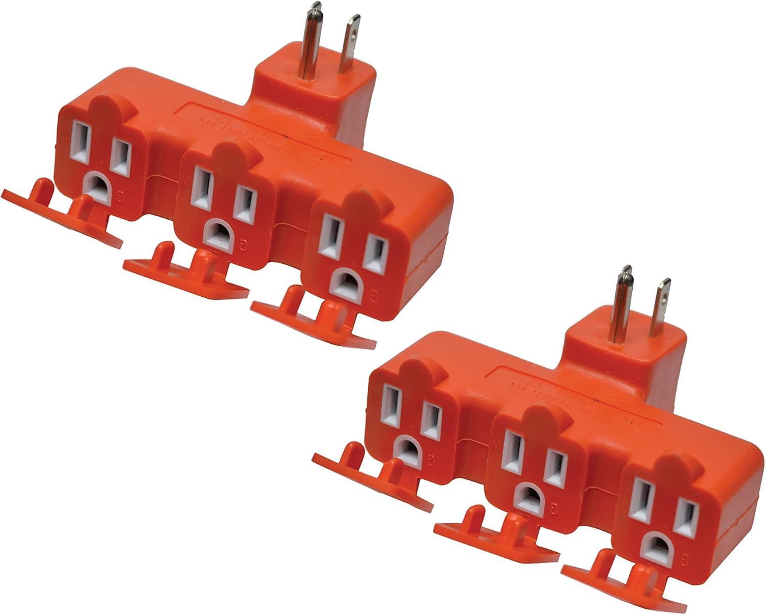 GoGreen Power Inc. (G-03431OR-2) 3 Outlet Tri-tap with Right Angle Plug, Orange, 2 Pack
