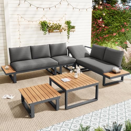 Salon de Jardin Exterieur 6/8 Personnes avec Fonction d'inclinaison Réglable(5 Positions, Jusqu'à 55°), Canapé d'angle Jardin Exterieur avec Plateau en...