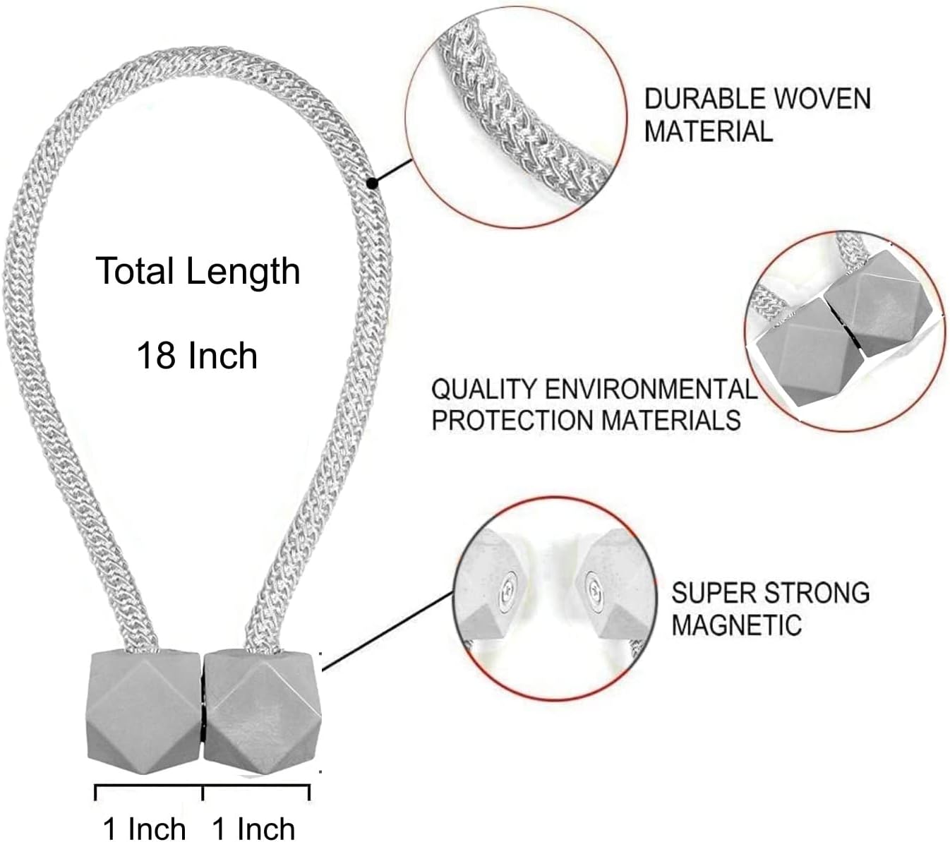 4 Pack Magnetic Curtain Tiebacks Convenient Drape Tie Backs Weave Holder for Window Draperies Hold Curtains Drape Ties Backs 16 inch Holdback (Sliver Gray)