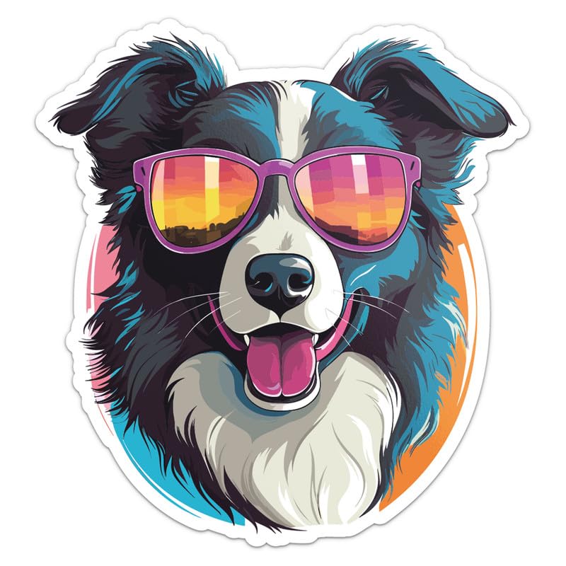 Cool Border Collie Dog Sticker - Waterproof Vinyl Decal for Car Bumper, Laptop, Water Bottle, Luggage, Wall, and Window, Size - 5'' Longer Side