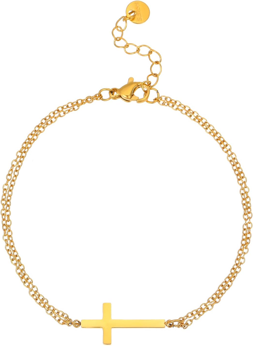 Cross Bracelet for Women, 18K Gold Plated Dainty Pearl Beaded Cross Bracelets, Adjustable Stainless Steel Trendy Wedding Bridesmaid Jewelry, Christmas Gifts