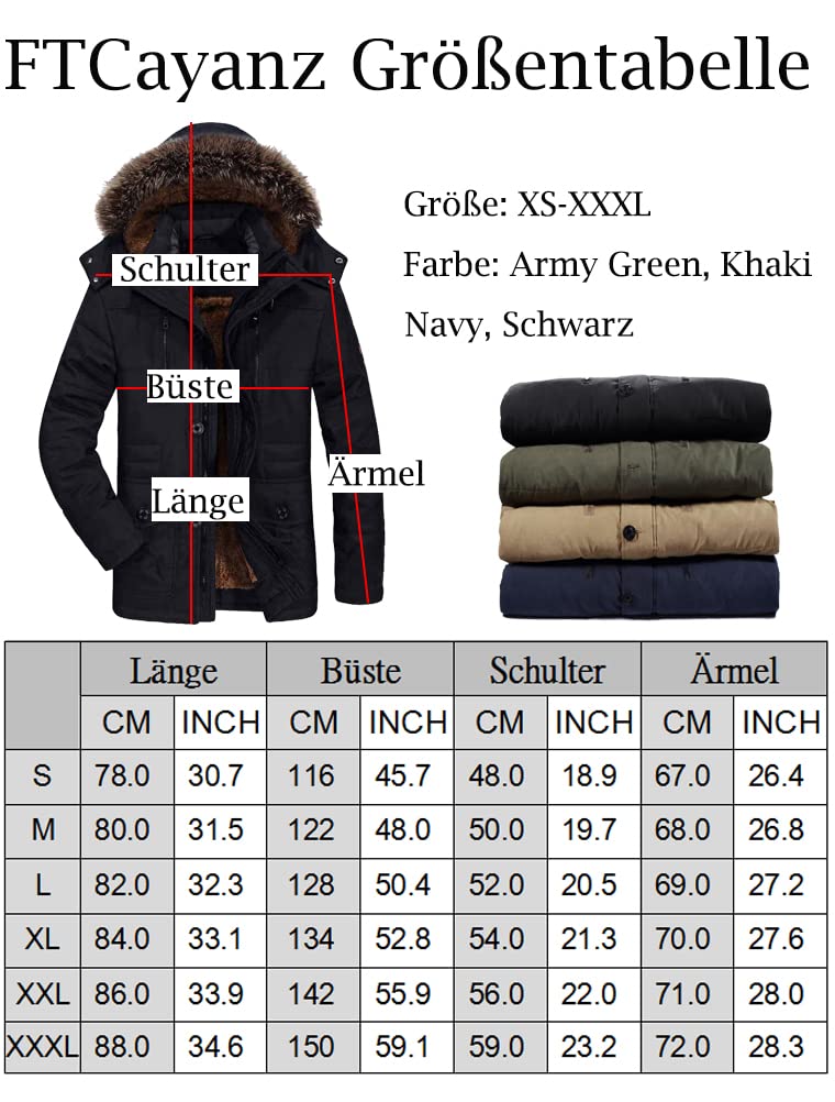 FTCayanz Uomo Giacca Invernale Giubbotto Parka Caldo con Cappuccio Casual Giacche