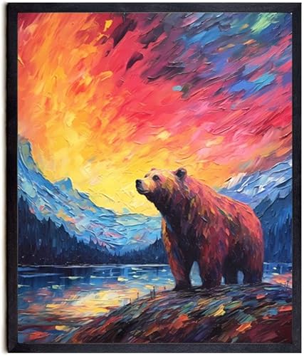 Bestbuddy Pet 11 x 14 sin marco estrellado noche oso montaña bosque vida silvestre animal naturaleza paz pintura al óleo arte impresión póster
