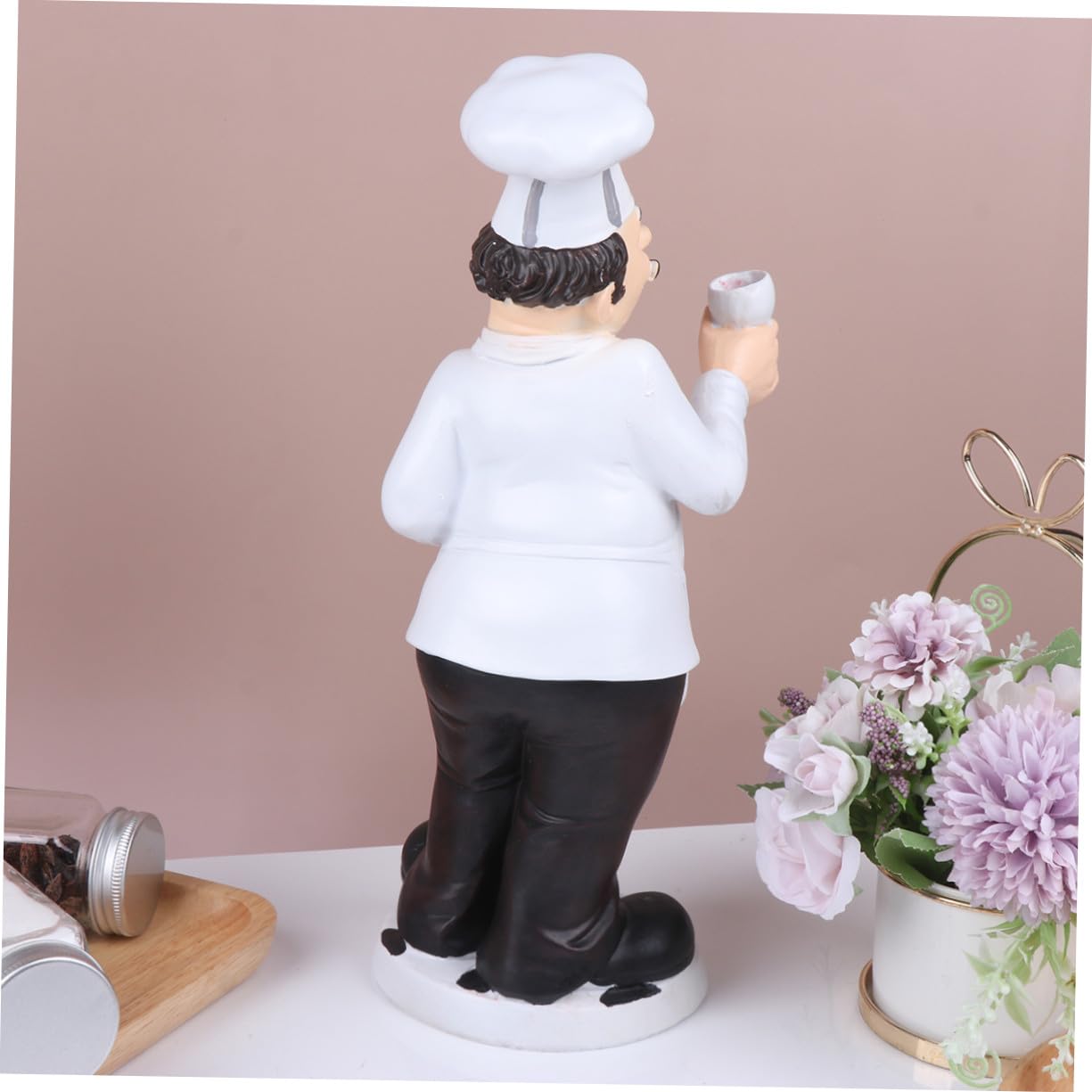 Chef Figura Stabile da Tavolo Statua Decorativa in Resina Bianca Stile Europeo per Cucina e Ristorante come Ornamento Casa o Bar