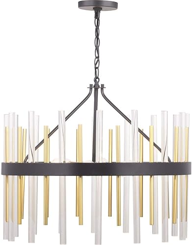 Miniatura 10 de Progress Lighting Orrizo Collection - Lámpara de araña de cristal transparente de 6 luces, color negro mate